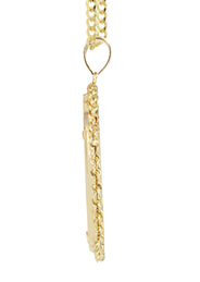 14K Yellow Gold Round Rope Link Picture Pendant Necklace | Appx. 1.6 Inch