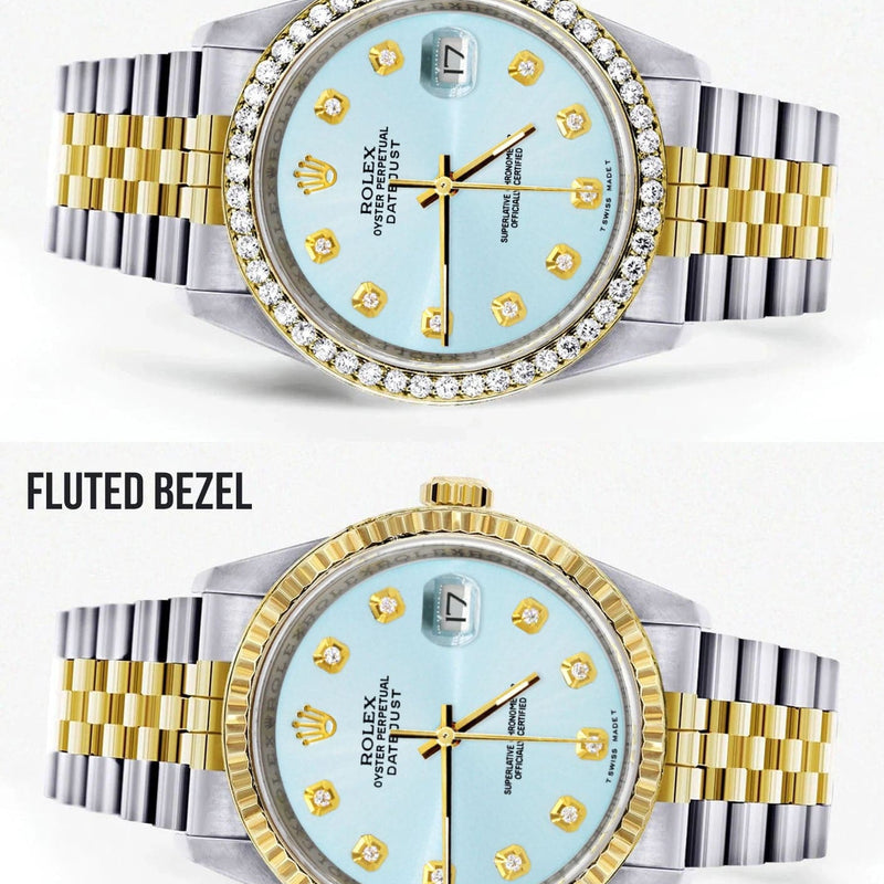 Gold Rolex Datejust Watch 16233 Two Tone for Men | 36Mm | Light Blue Dial | Jubilee Band