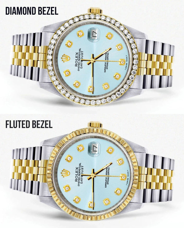 Gold Rolex Datejust Watch 16233 Two Tone for Men | 36Mm | Light Blue Dial | Jubilee Band