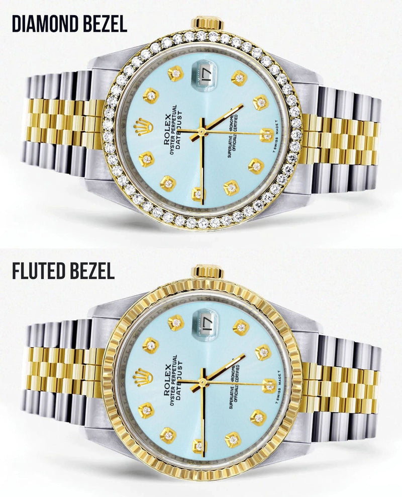 Gold Rolex Datejust Watch 16233 Two Tone for Men | 36Mm | Light Blue Dial | Jubilee Band
