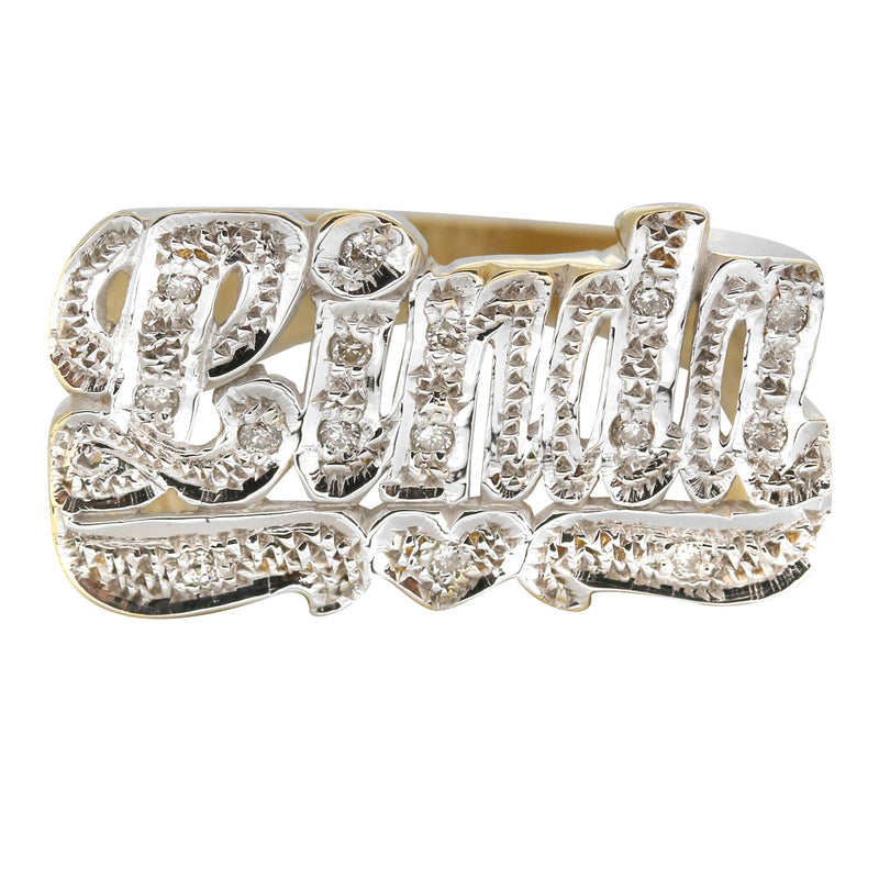 14K Two Tone with Diamonds Gold Name Ring | Appx. 6.5 Grams