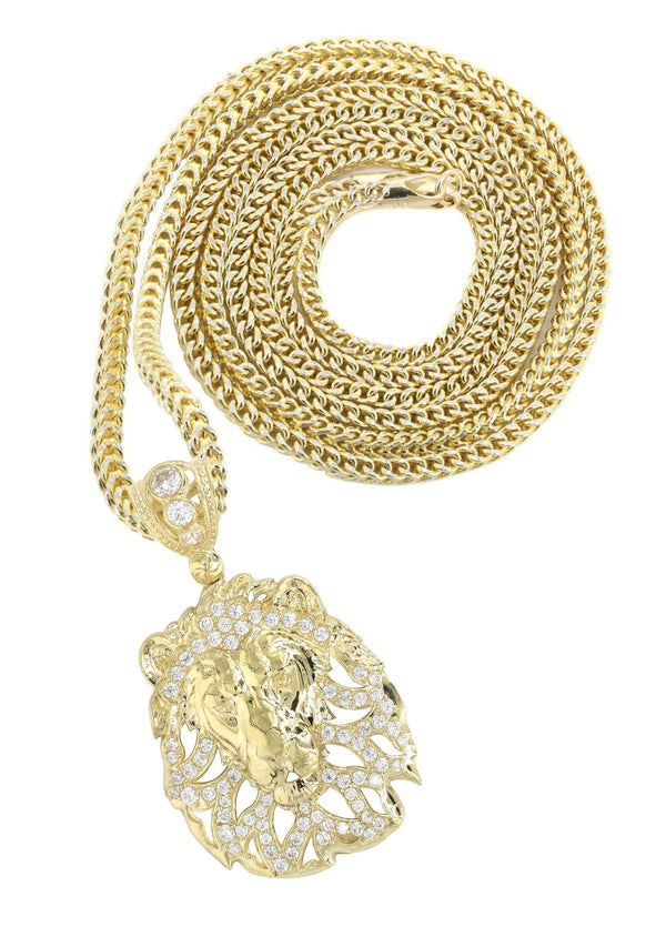 10K Yellow Gold Lion Head Necklace | Appx 17.4 Grams