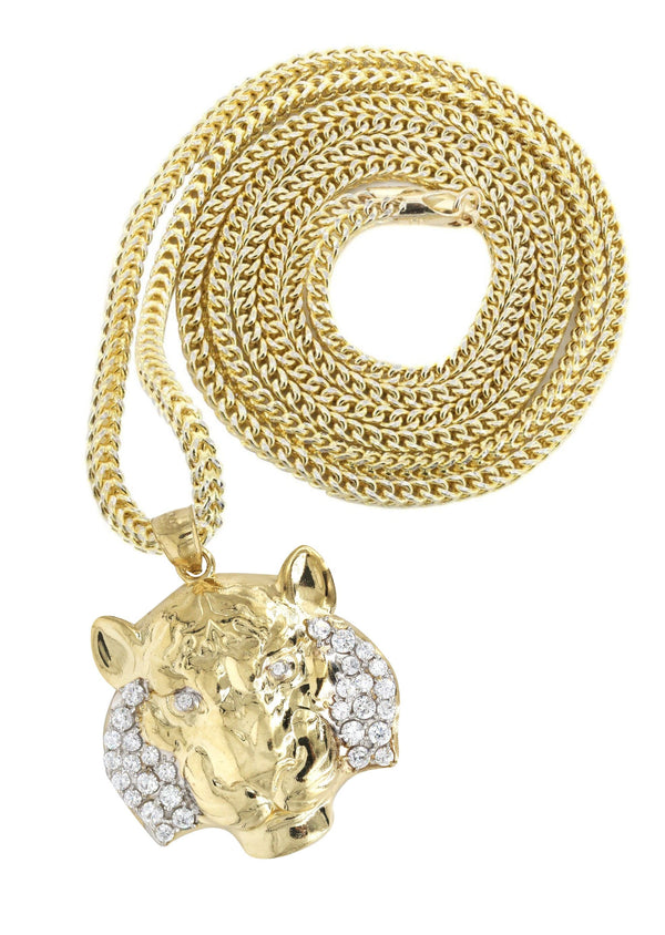 10K Yellow Gold Lion Head Necklace | Appx 19.4 Grams