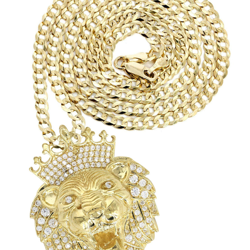 10K Yellow Gold CZ Lion Head Necklace | Appx 35.1 Grams