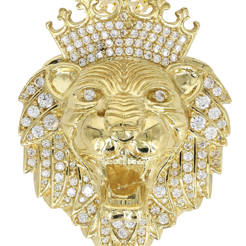 10K Yellow Gold CZ Lion Head Necklace | Appx 35.1 Grams