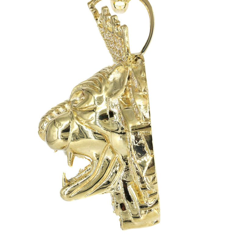 10K Yellow Gold CZ Lion Head Necklace | Appx 35.1 Grams