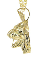 10K Yellow Gold CZ Lion Head Necklace | Appx 35.1 Grams