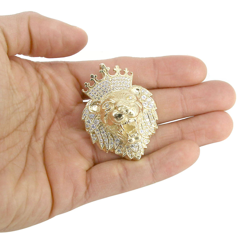 10K Yellow Gold CZ Lion Head Necklace | Appx 35.1 Grams