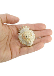 10K Yellow Gold CZ Lion Head Necklace | Appx 35.1 Grams