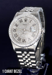 Mens Diamond Rolex Datejust Watch 16200  | 36MM | Fully Iced Out Diamond Roman Dial | Jubilee Band