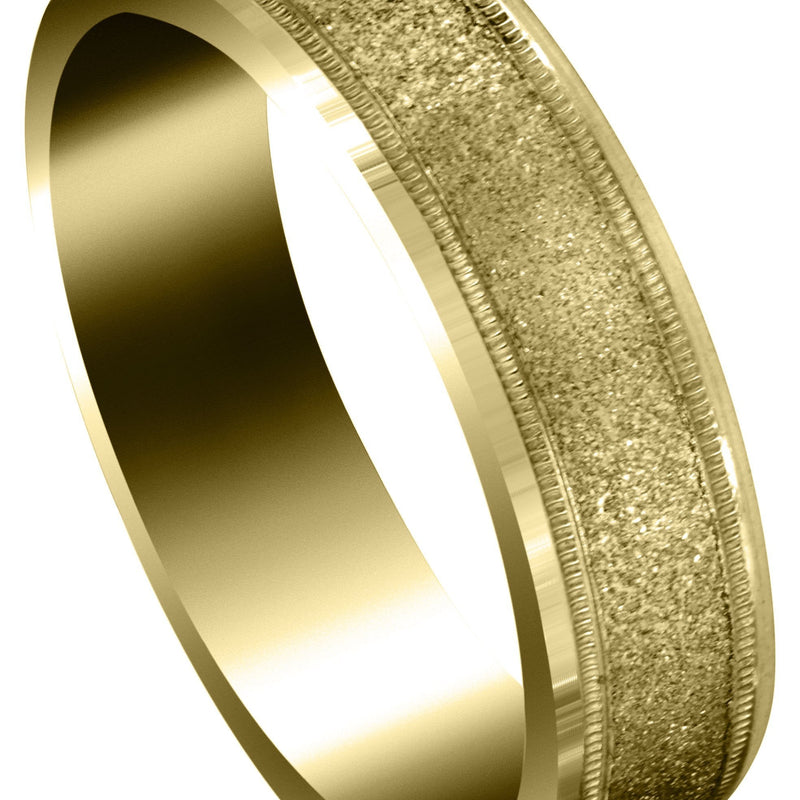 Yellow Gold Basic Carved Celtic Mens Wedding Band | Stone Finish (Adam)