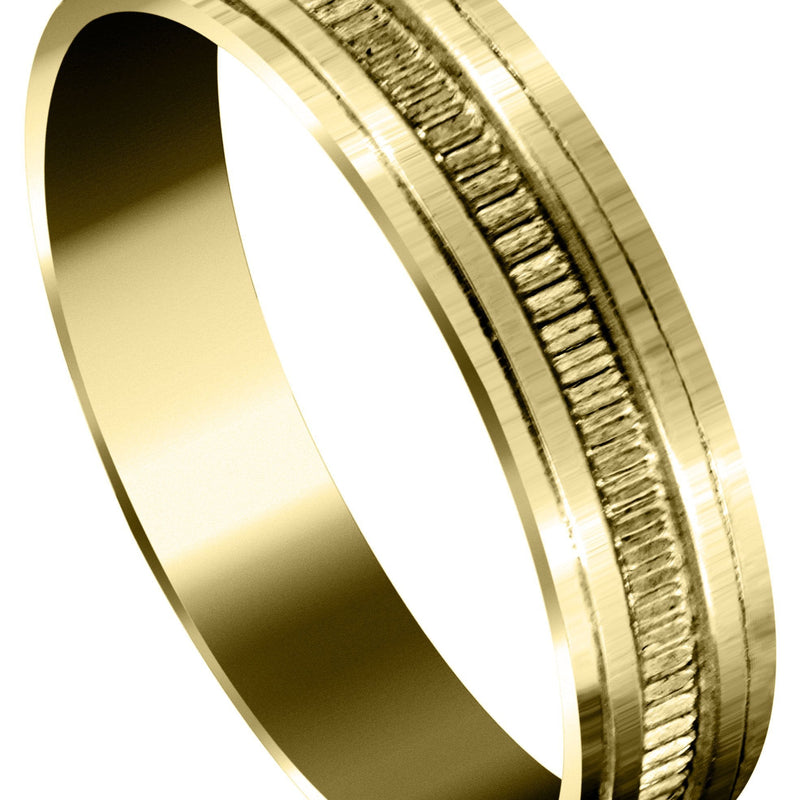 Yellow Gold Basic Carved Celtic Mens Wedding Band | Stone Finish (Gavin)