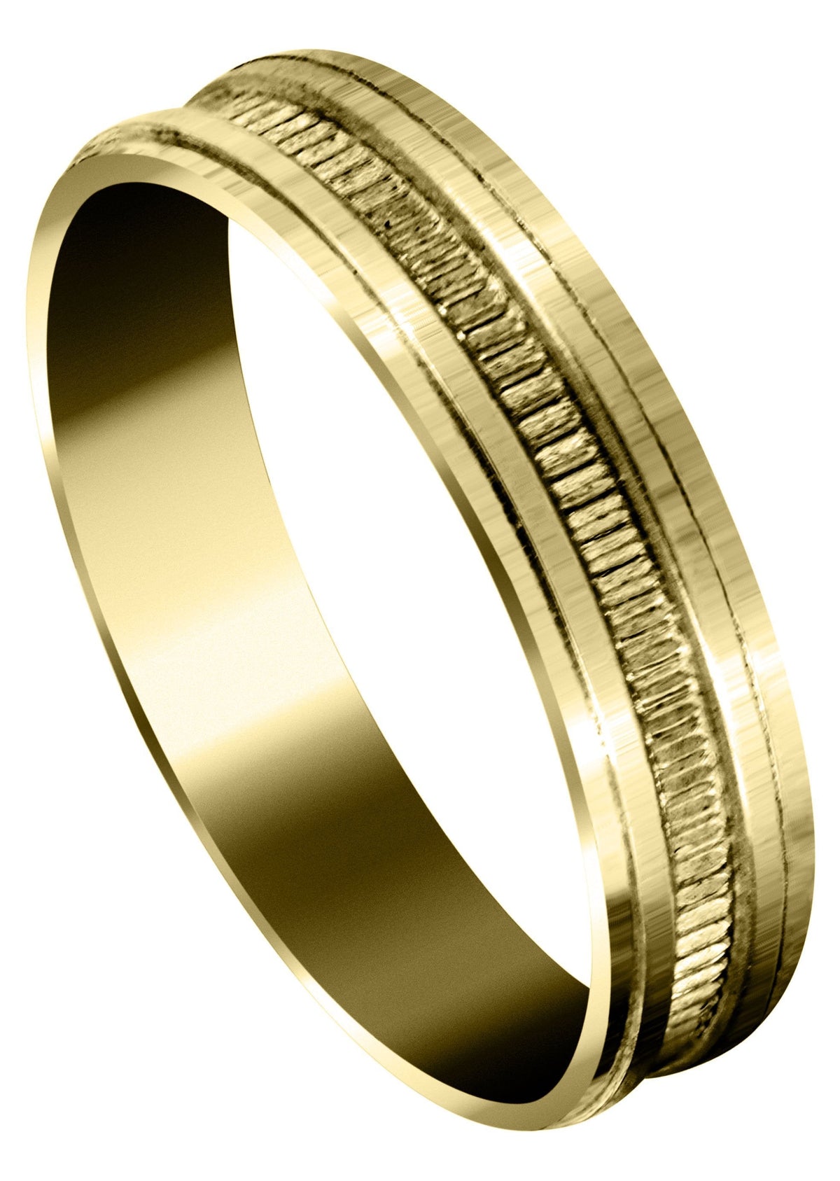 Yellow Gold Basic Carved Celtic Mens Wedding Band | Stone Finish (Gavin)