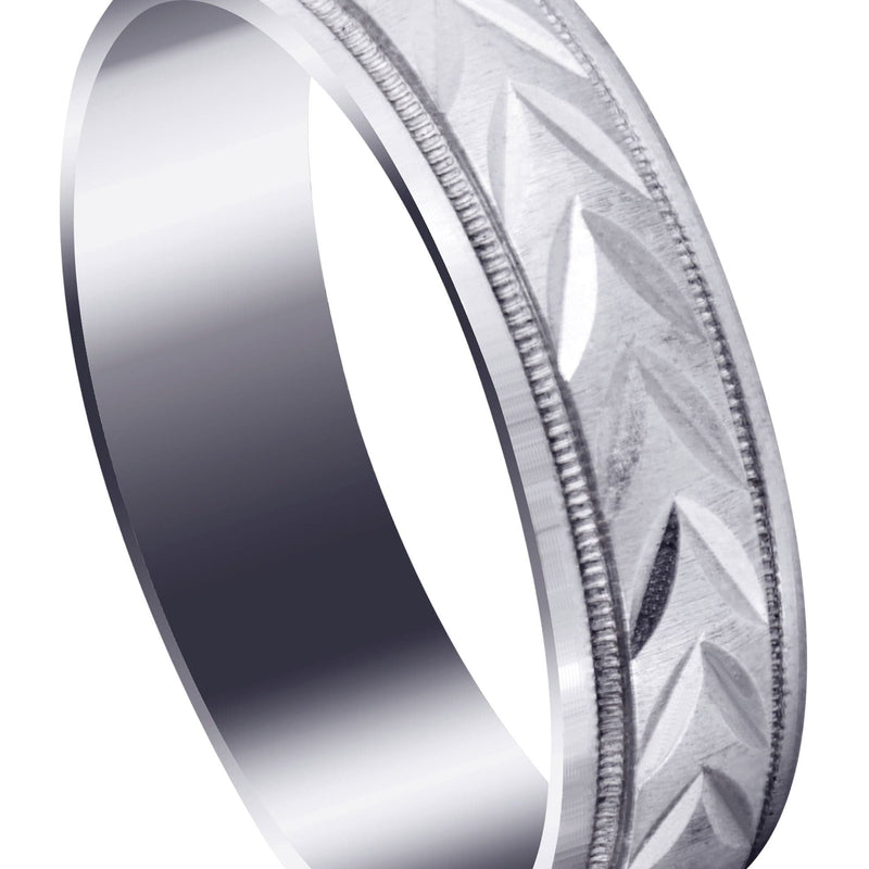 Basic Carved Diamond Cut Mens Wedding Band | Cross Satin Finish (Austin)
