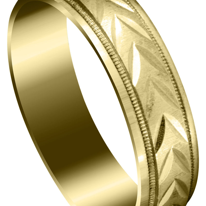 Yellow Gold Basic Carved Diamond Cut Mens Wedding Band | Cross Satin Finish (Austin)