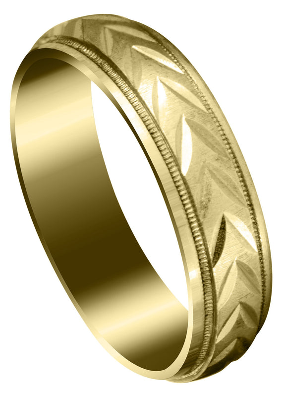 Yellow Gold Basic Carved Diamond Cut Mens Wedding Band | Cross Satin Finish (Austin)