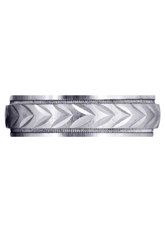 Basic Carved Diamond Cut Mens Wedding Band | Cross Satin Finish (Austin)