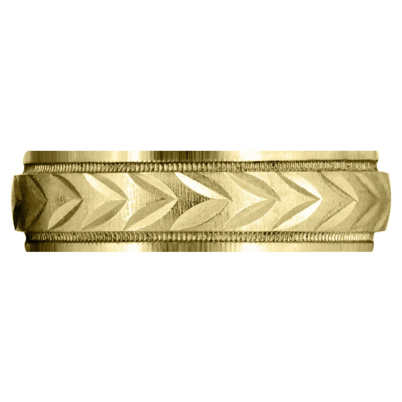 Yellow Gold Basic Carved Diamond Cut Mens Wedding Band | Cross Satin Finish (Austin)