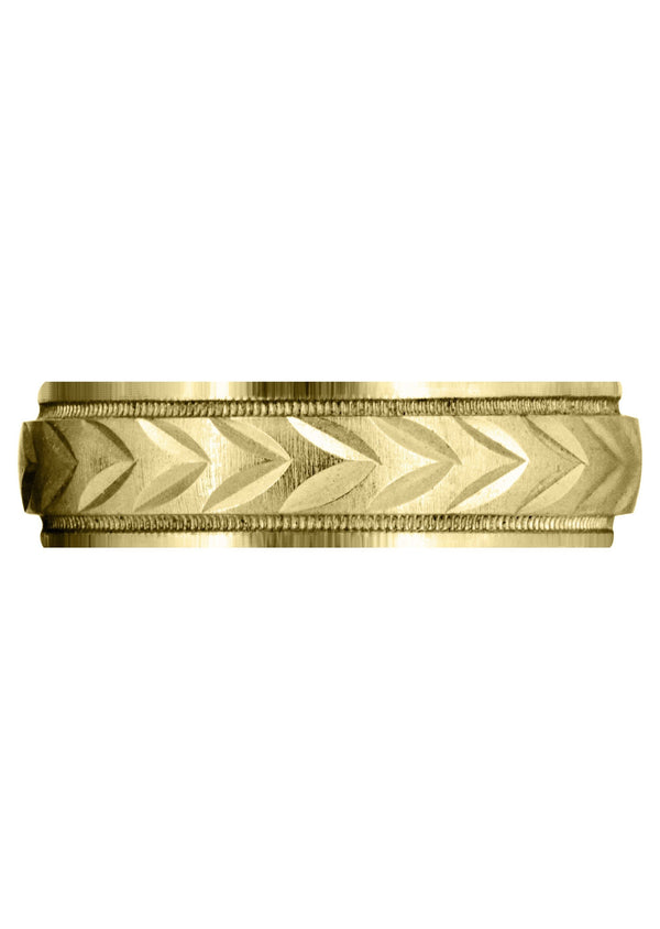 Yellow Gold Basic Carved Diamond Cut Mens Wedding Band | Cross Satin Finish (Austin)