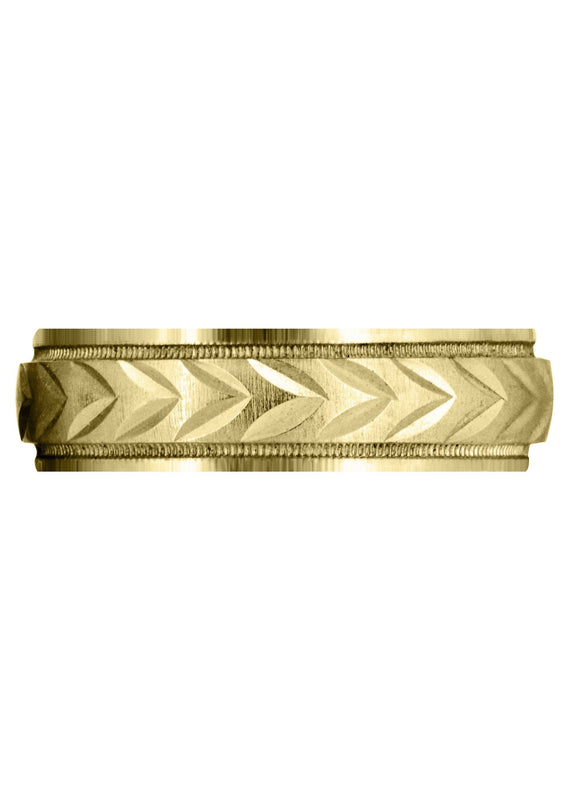 Yellow Gold Basic Carved Diamond Cut Mens Wedding Band | Cross Satin Finish (Austin)