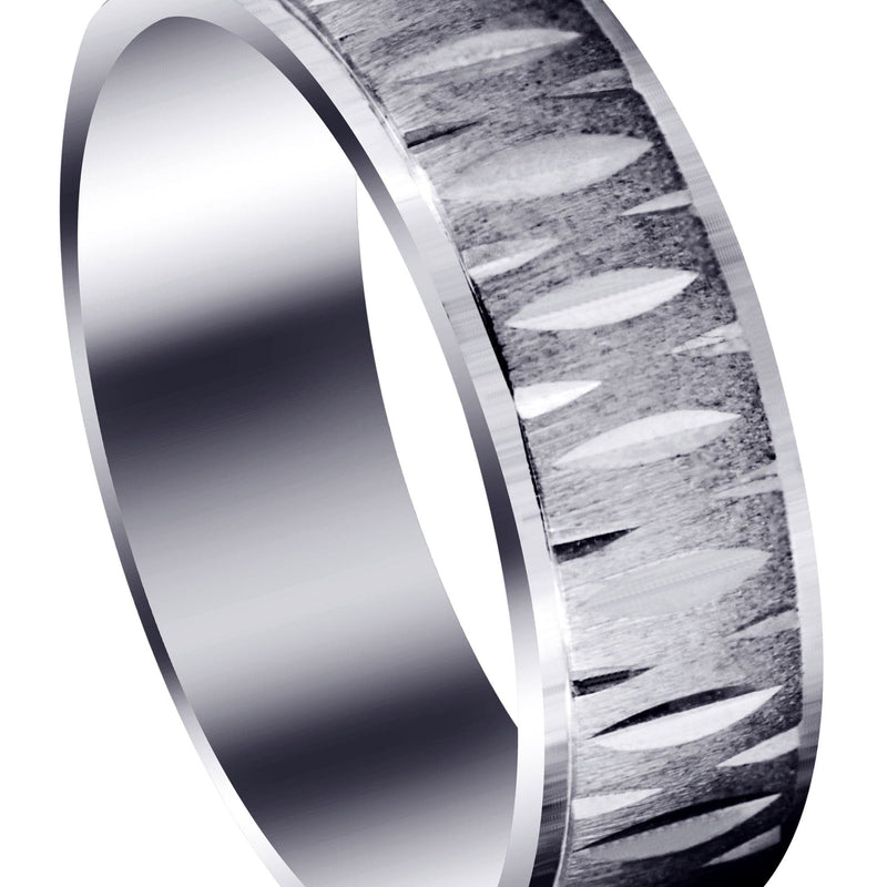 Carved Diamond Cut Mens Wedding Band | Cross Satin Finish (Samuel)