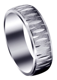 Carved Diamond Cut Mens Wedding Band | Cross Satin Finish (Samuel)