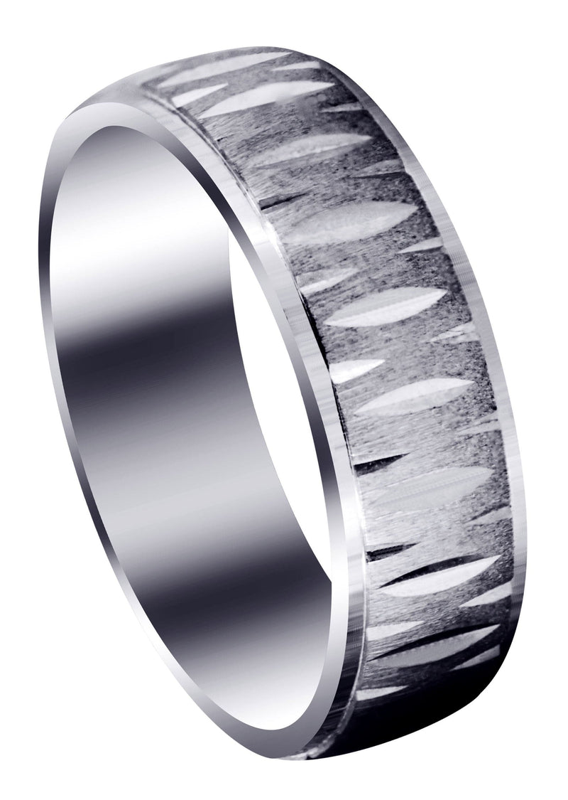 Carved Diamond Cut Mens Wedding Band | Cross Satin Finish (Samuel)