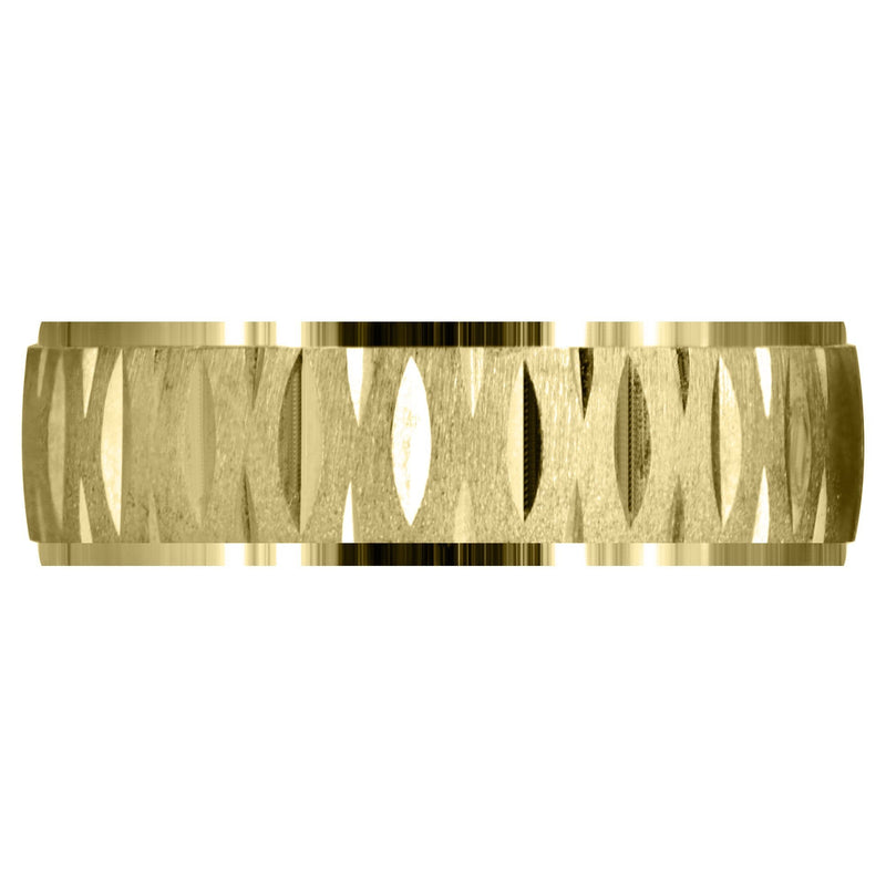 Yellow Gold Carved Diamond Cut Mens Wedding Band | Cross Satin Finish (Samuel)