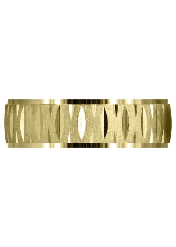 Yellow Gold Carved Diamond Cut Mens Wedding Band | Cross Satin Finish (Samuel)