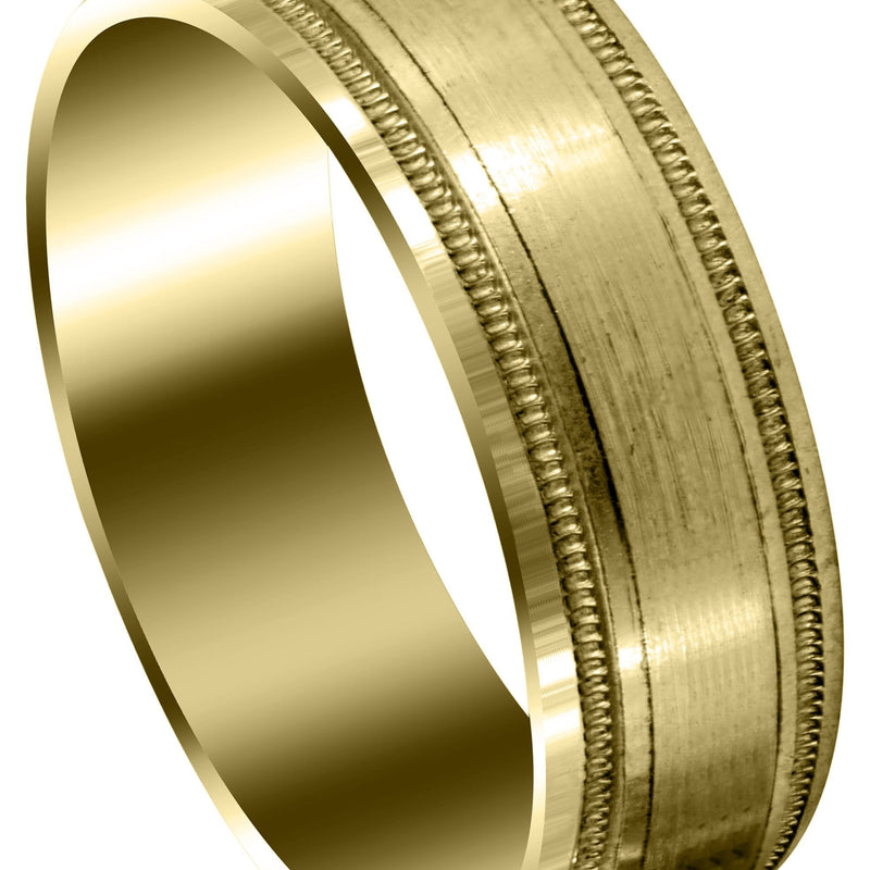 Yellow Gold Carved Simple Mens Wedding Band | Satin Finish (Oliver)