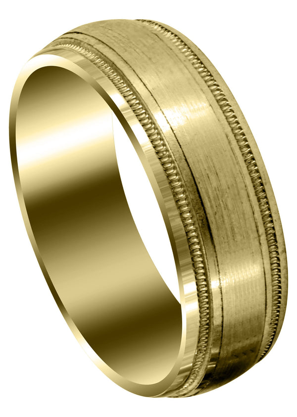 Yellow Gold Carved Simple Mens Wedding Band | Satin Finish (Oliver)