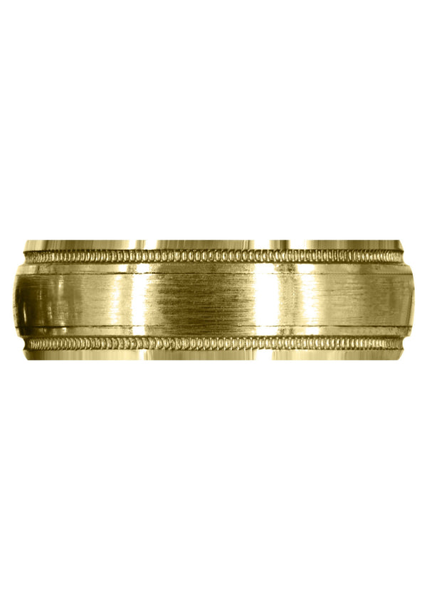 Yellow Gold Carved Simple Mens Wedding Band | Satin Finish (Oliver)