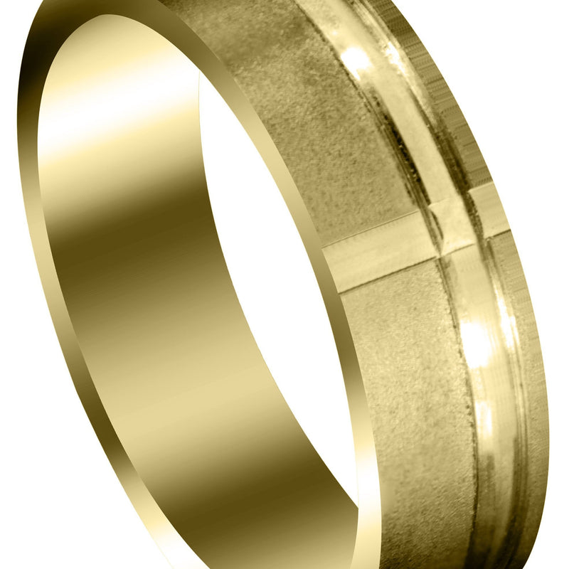 Yellow Gold Carved Religious Mens Wedding Band | Stone Finish (David)