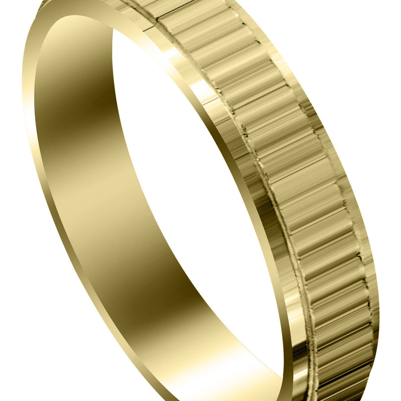 Yellow Gold Carved Diamond Cut Mens Wedding Band | Satin Finish (Jackson)
