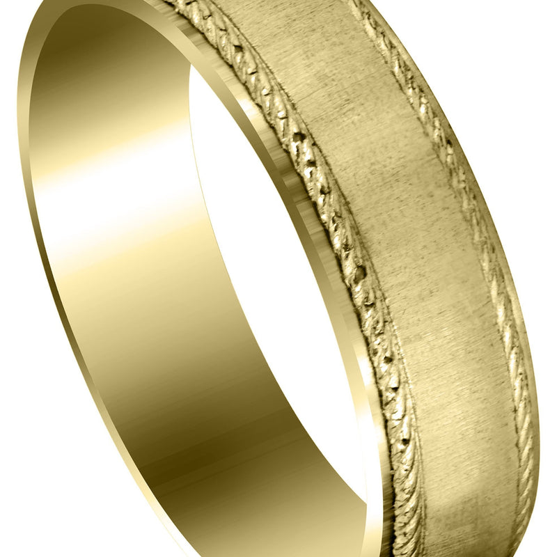 Yellow Gold Basic Carved Celtic Mens Wedding Band | Cross Satin Finish (Evan)