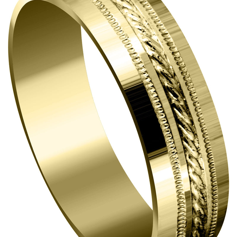 Yellow Gold Basic Carved Celtic Mens Wedding Band | Satin Finish (Angel)