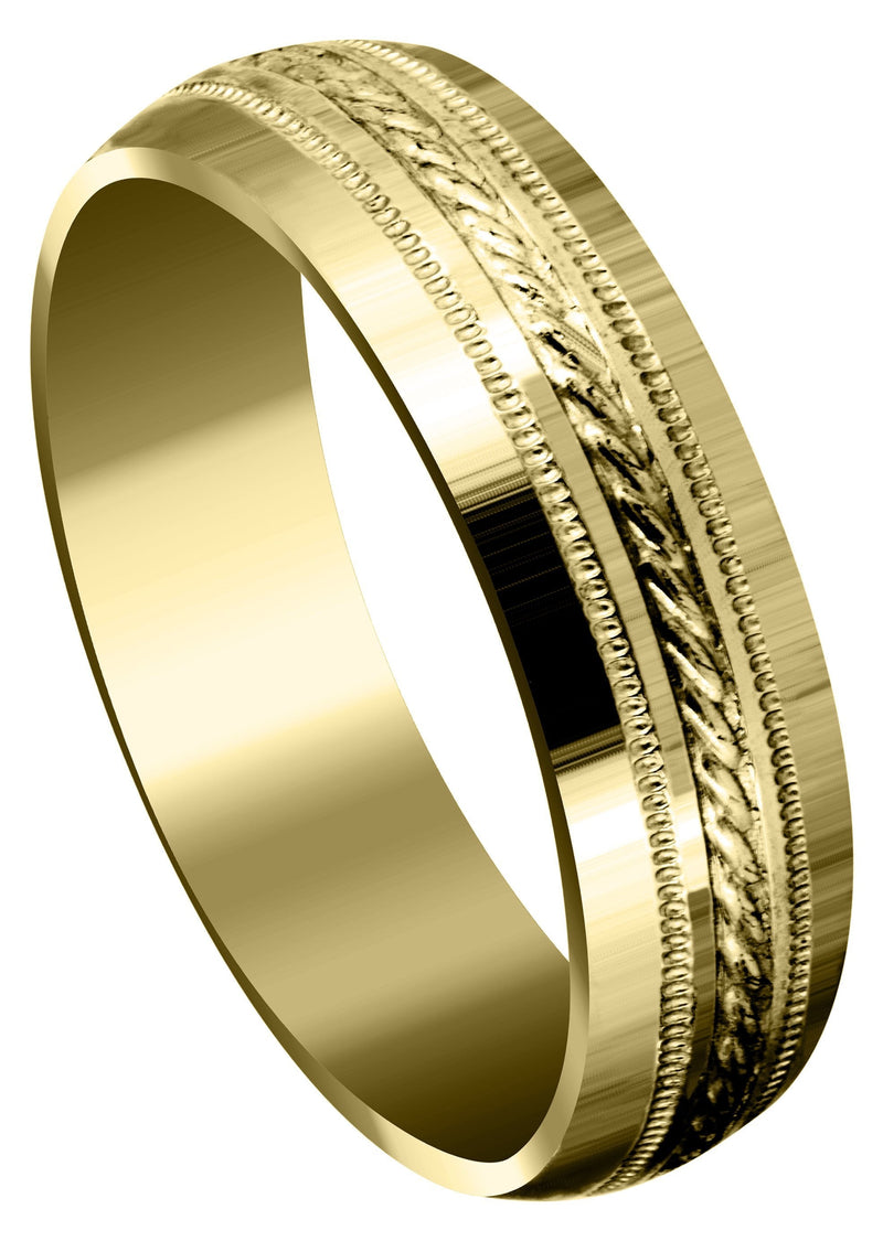 Yellow Gold Basic Carved Celtic Mens Wedding Band | Satin Finish (Angel)