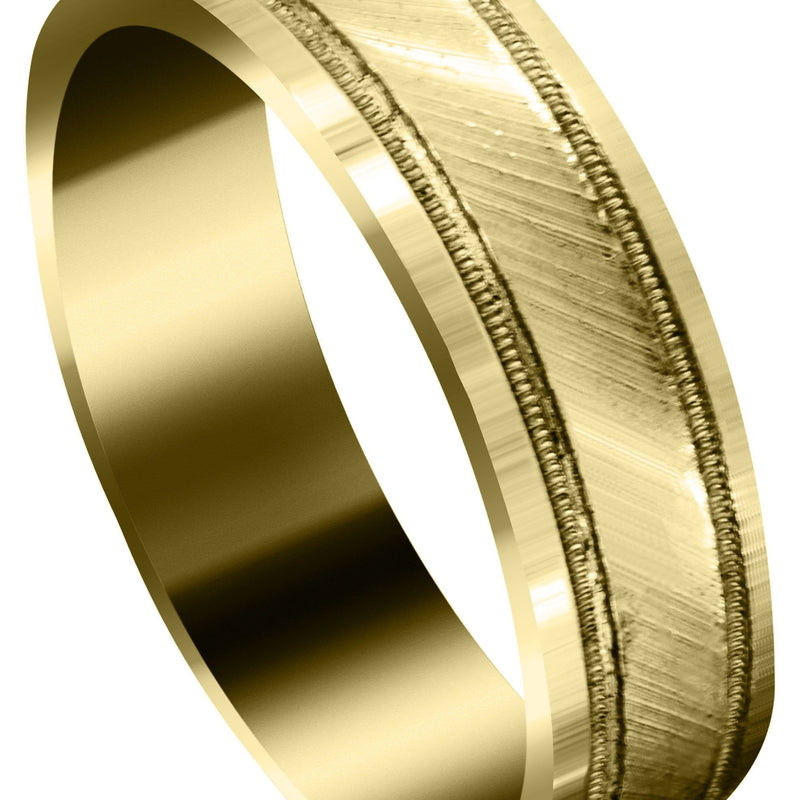 Yellow Gold Basic Carved Celtic Mens Wedding Band | Diamond Cut Finish (Nicholas)