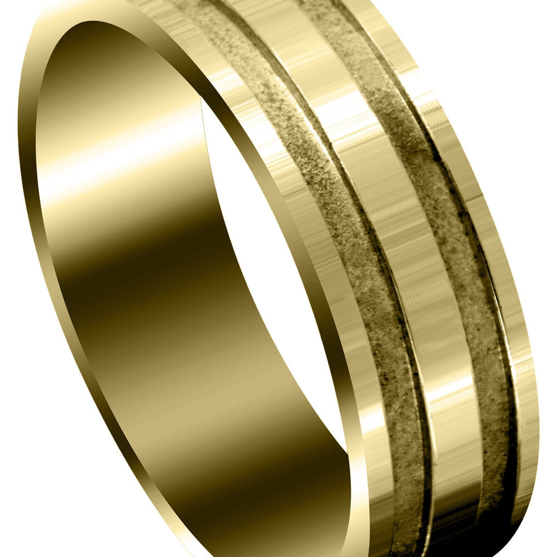 Yellow Gold Carved Simple Mens Wedding Band | Sand Blast / High Polish Finish (Lucas)
