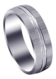Carved Simple Mens Wedding Band | Cross Satin Finish (Logan)