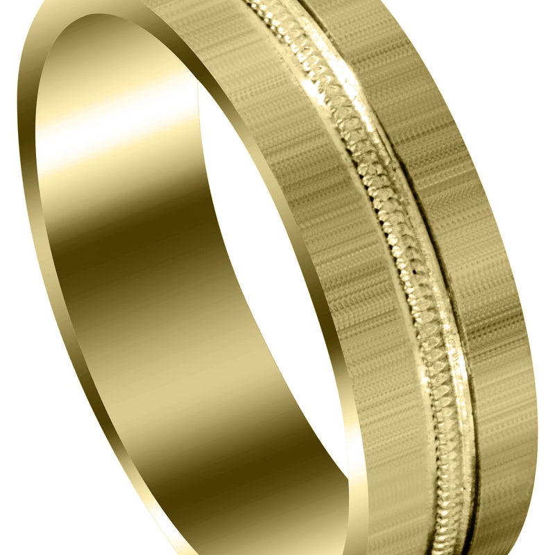 Yellow Gold Carved Simple Mens Wedding Band | Cross Satin Finish (Logan)