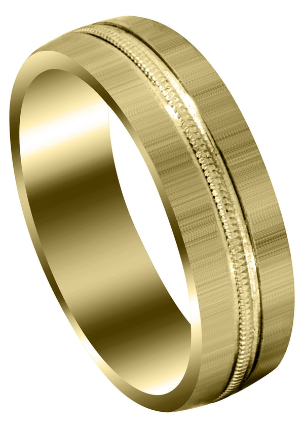 Yellow Gold Carved Simple Mens Wedding Band | Cross Satin Finish (Logan)