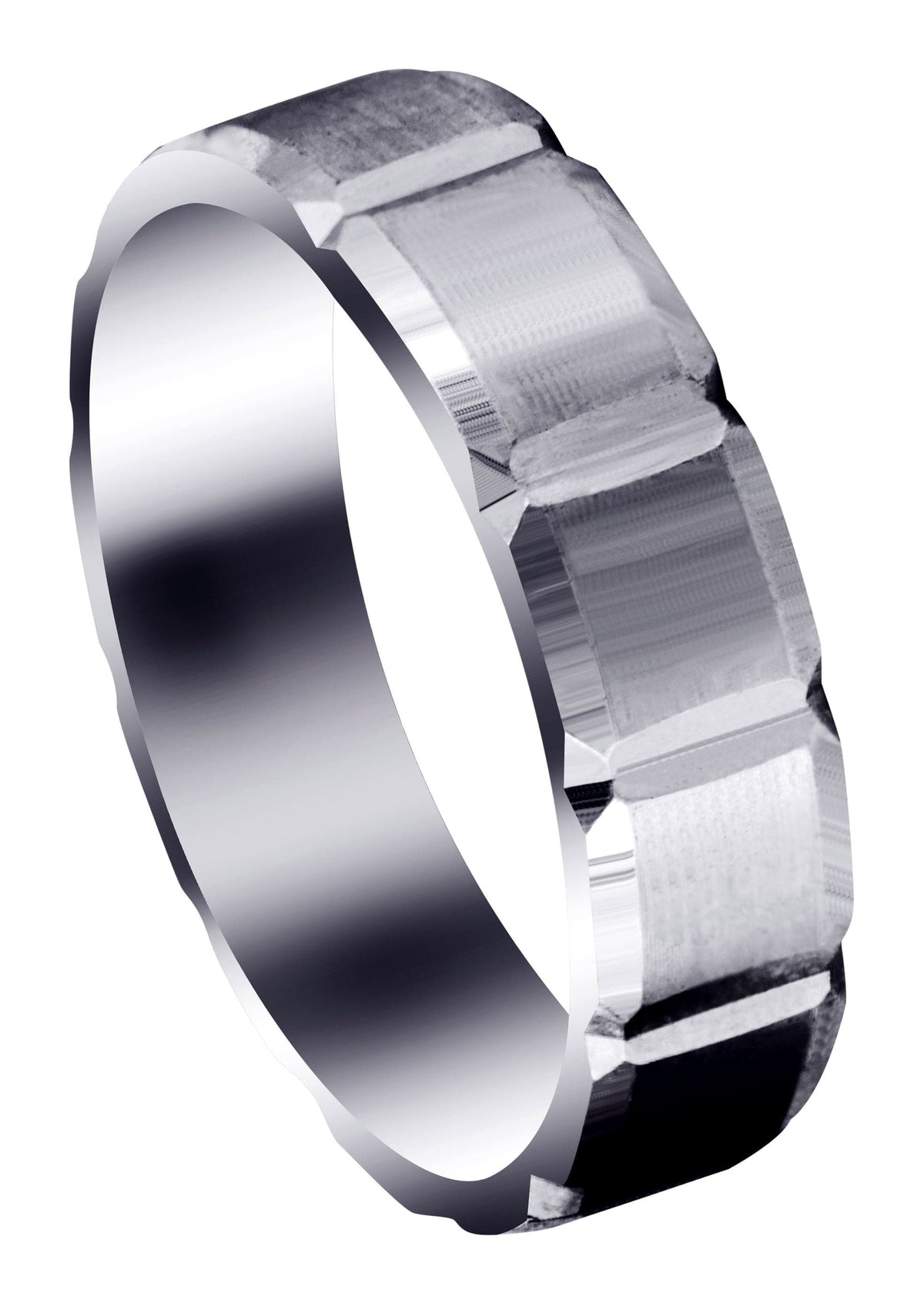 Carved Diamond Cut Mens Wedding Band | Satin Finish (Aiden)