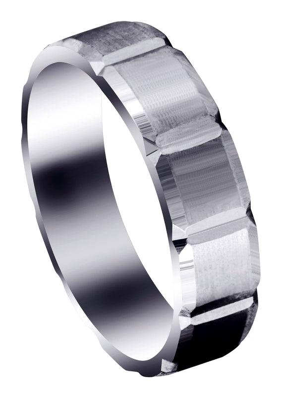 Carved Diamond Cut Mens Wedding Band | Satin Finish (Aiden)