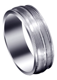 Carved Modern Mens Wedding Band | Satin / Hish Polish Finish (Elijah)