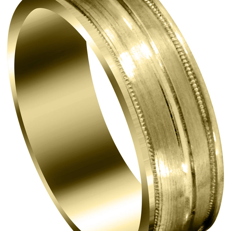 Yellow Gold Carved Modern Mens Wedding Band | Satin / Hish Polish Finish (Elijah)
