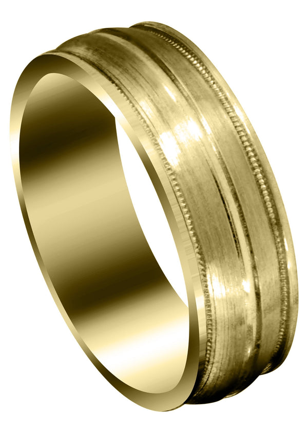 Yellow Gold Carved Modern Mens Wedding Band | Satin / Hish Polish Finish (Elijah)