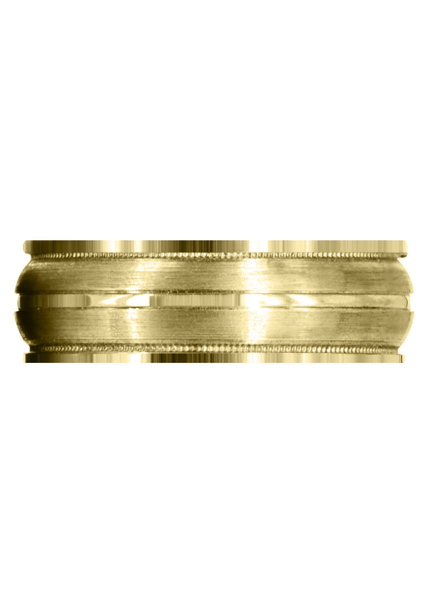 Yellow Gold Carved Modern Mens Wedding Band | Satin / Hish Polish Finish (Elijah)