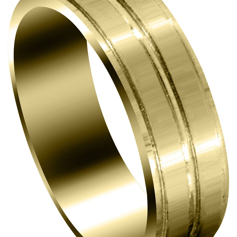 Yellow Gold Carved Simple Mens Wedding Band | Satin Finish (Benjamin)