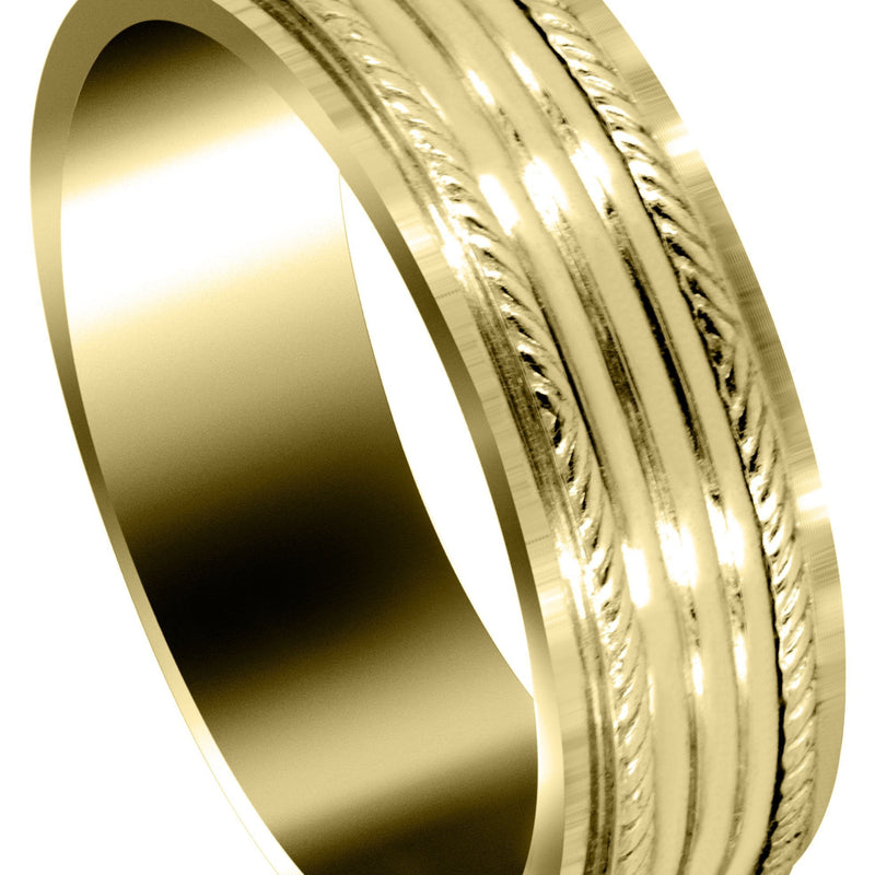 Yellow Gold Basic Carved Celtic Mens Wedding Band | High Polish Finish (Colton)